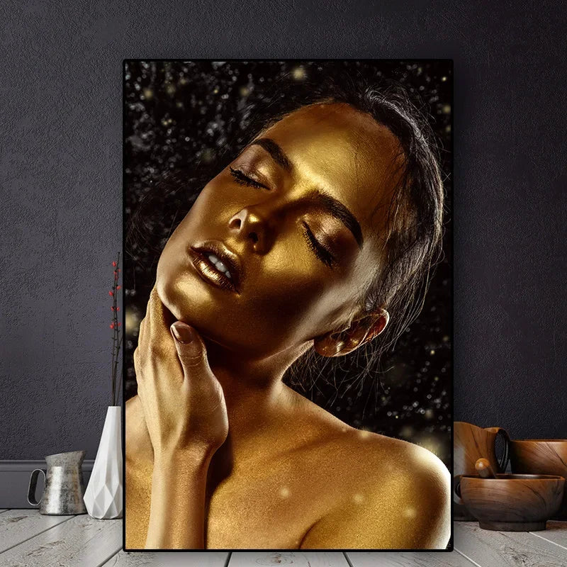 Arte de pared pop moderno africano negro y dorado Moda HD lienzo hd estampados de carteles de la sala de estar de dormitorio en el hogar regalos de decoración