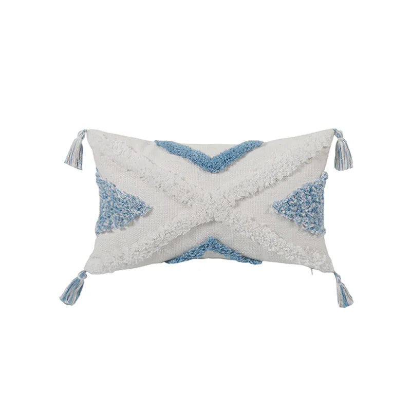 New Blue Geometric Tufted Pillowcase with Long Waist Pillowcase Bedroom Sofa Double Pillow Baby Pillows Cute Pillow 30x100cm