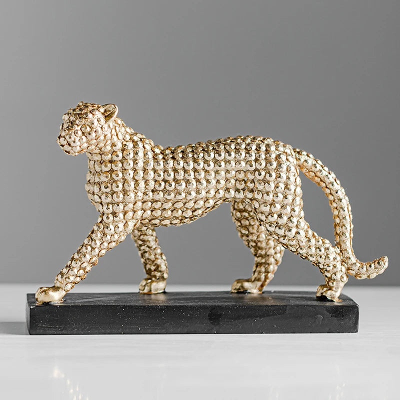 Figuras de leopardo dourado de 21 cm para interiores Cheetah Creative Living Living Living Study Decoração de ornamentos