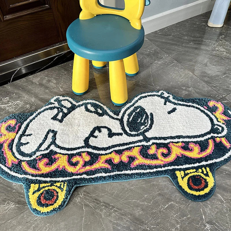 Cartoon Skateboard Dog Alfombra Kawaii Niñas Girls dormitorio Fluffy Fluffy Lave Alfombra 50x100 cm Mat de la altura del suelo Decoración del hogar