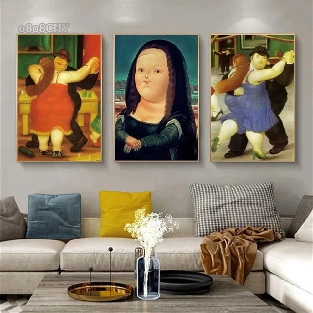 Fernando Botero Funny Fat Figura Arte Canvas Pintura de pareja Bailing Mural Mural Carteles y estampados Cuadros Decoración de la sala de estar de arte de pared