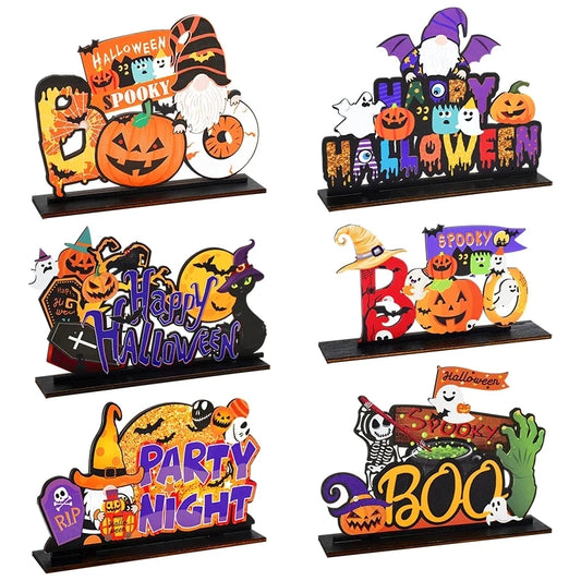 Halloween Wooden Ornaments Pumpkin Ghost Trick or Treat Pendants Halloween Party Decoration for Home Door Hanging Signs Kids Toy