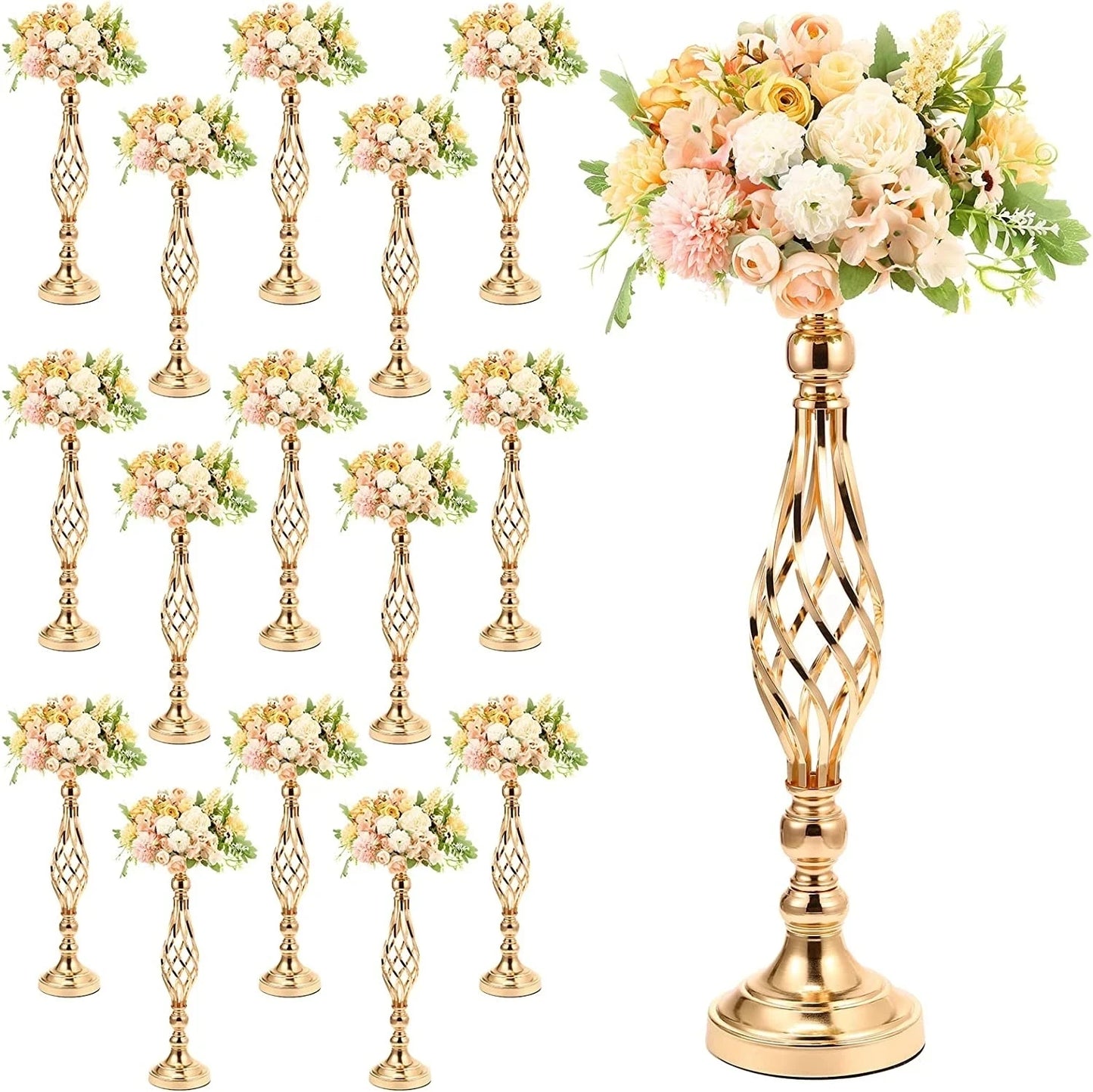 10 Pcs Metal Flower Arrangement Stand Wedding Flower Centerpieces Stand 20 Inch Tall Elegant Metal Flower Vase Gold Candelabra