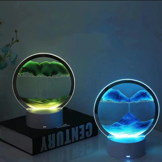 7 colores Lámpara de mesa de pintura de arena en 3D RGB Avanzada y LED USB Noche de noche Decoración de la cama del dormitorio Filtro de arena Lámpara de reloj de arena