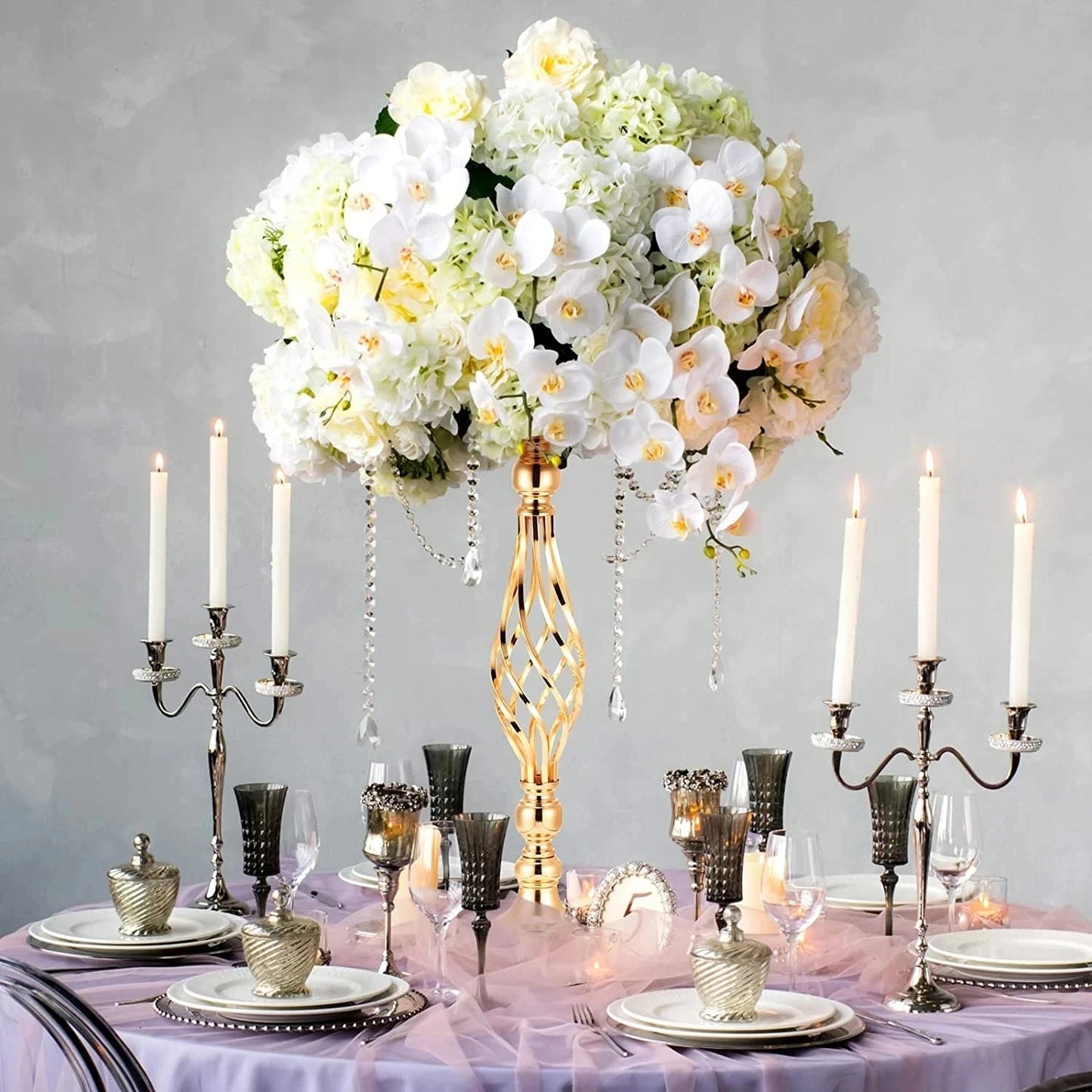 10 Pcs Metal Flower Arrangement Stand Wedding Flower Centerpieces Stand 20 Inch Tall Elegant Metal Flower Vase Gold Candelabra