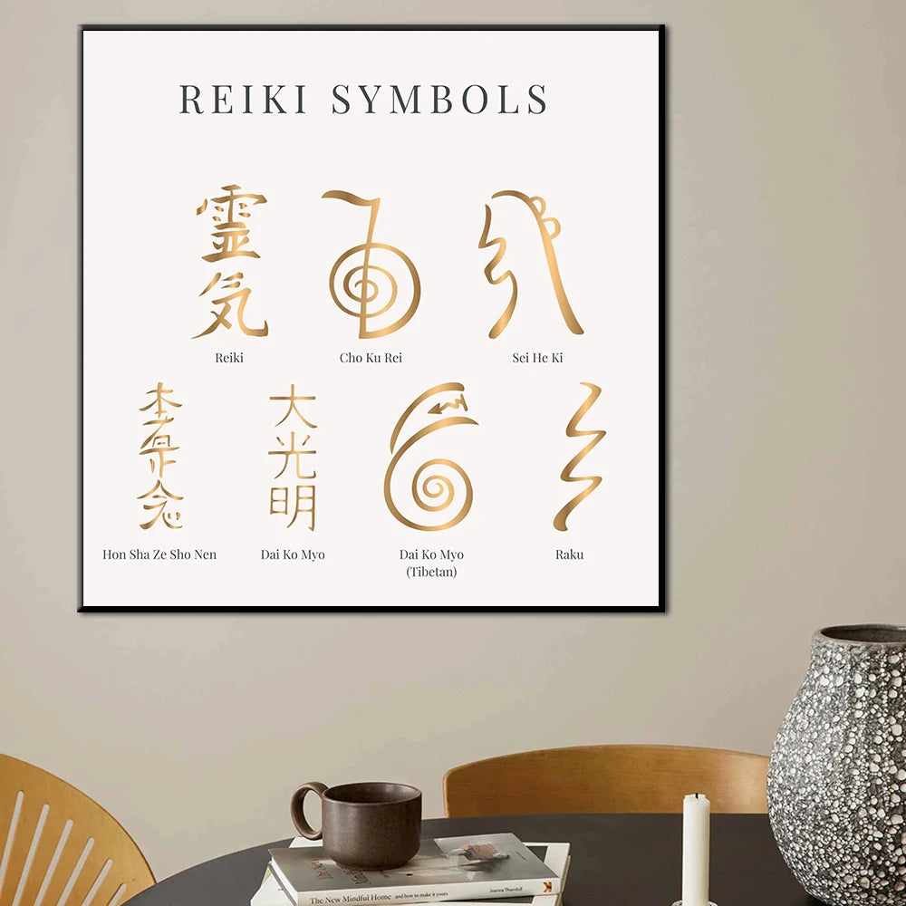 Schwarze Golden Reiki Symbole Leinwand Malerei Poster Drucke spirituelle Meditation Bilder Raum Home Therapie Wandkunst Dekor Cuadros