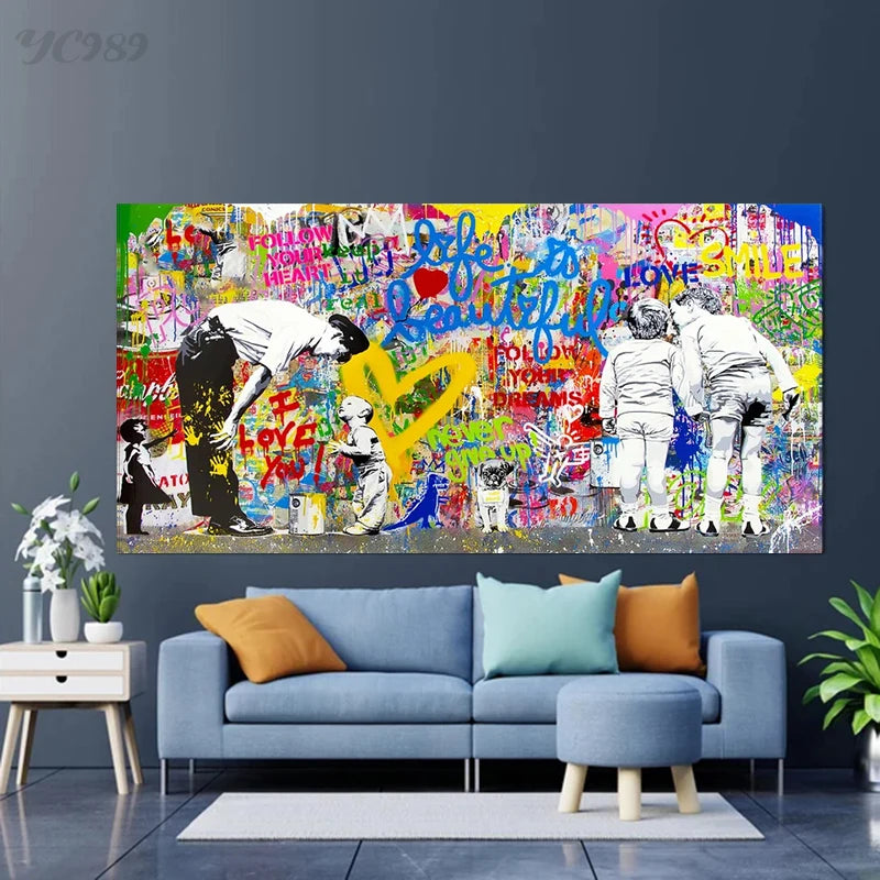 Pop Art Wall Street Graffiti Canvas Pintura Arte impresa Decoración moderna del hogar Moderno Tamaño Gran tamaño Lienza