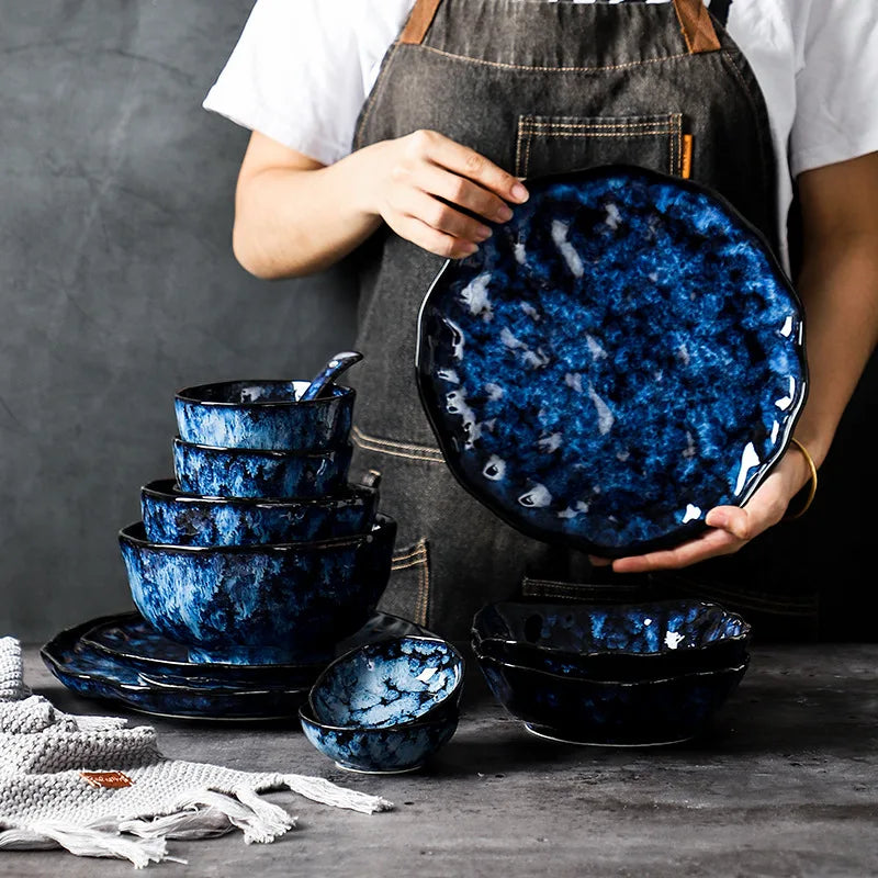 Assiette principale japonaise Creative Bleu Blue Glaze Table Vole du Bowl Salad Bow