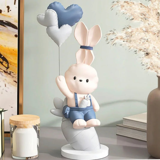 Cartoon Rabbit Statue Ornaments Ballon Rabbit Resina Escultura de resina Figuras de lujo Sala de estar de escritorio Regalos para el hogar Regalos