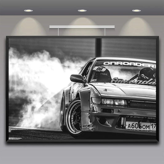 Cool Car Industrial Style Drift JDM Haltung Reifen Rauch Poster Print Leinwand Malerei Wandkunst Druckbild für Hauszimmer Dekor