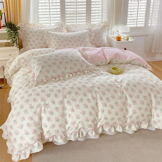 1pc Ruffles Duvet Cover Pure Cotton Comforter Cover Floral Style Bed Covers housse de couette Girls Quilt Cover (No Pillowcase)