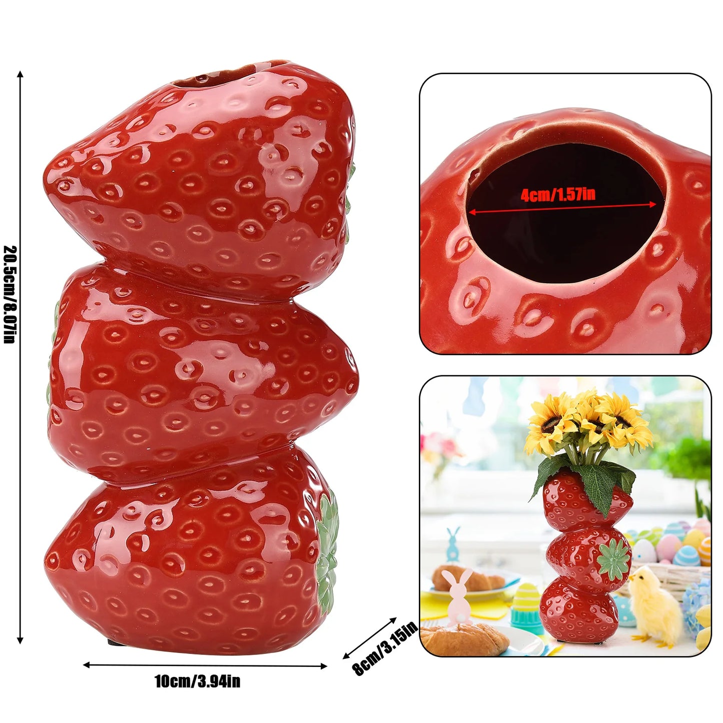 Strawberry Vase Decoration Creative Decorative Ceramic Artificial Fruit Ornament Plant Flower Arrangement Pot Desktop Home Decor