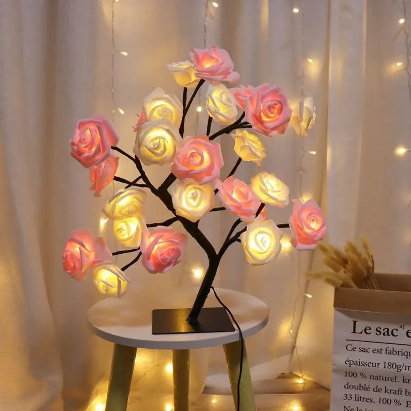 Lámpara de mesa de 24 lámpara de flores de rosa luces de la noche USB Regalo de decoración de Navidad para niños Room Rose Flower Decoración del hogar