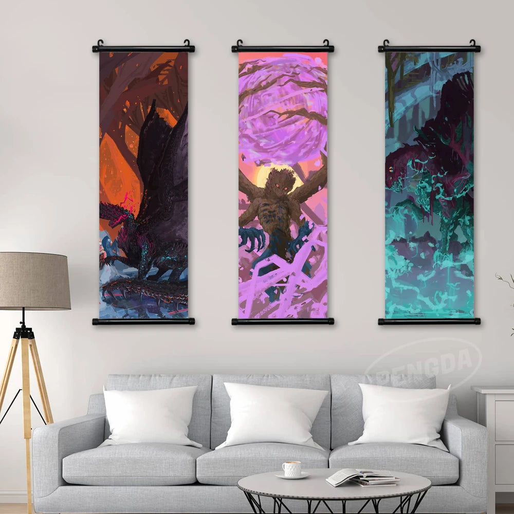 Home Decoratie Moderne Wall Artwork Monster Hunter World Afbeelding Anime Scroll Hanging Painting Print Canvas Poster Living Room