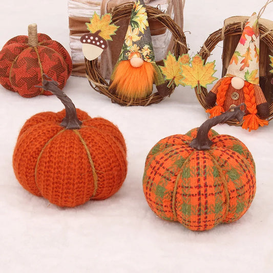 Autumn Knitted Pumpkin Ornament Cloth Pumpkin Home Craft Halloween Party Thanksgiving Day Party Decoration Pumpkin Photo Props