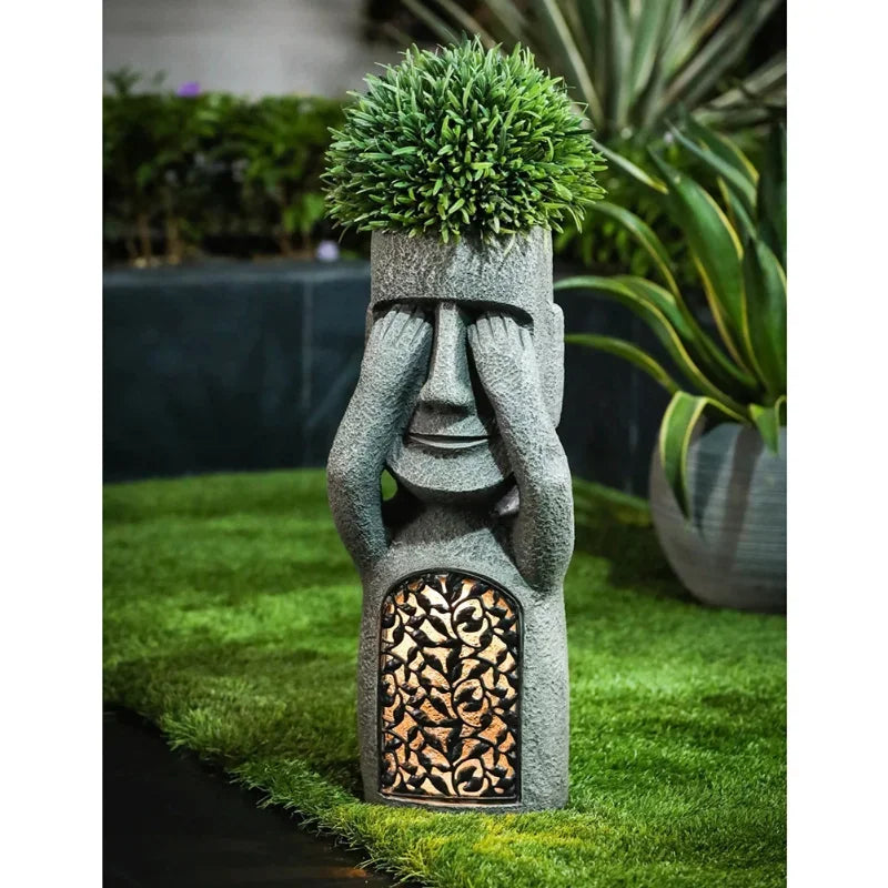 See Hear Speak No Evil Garden Easter Island Statues Creative Resin Sculpture Outdoor Decoration Home Vase Statue Decor Figurine