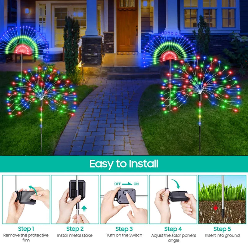 LED Solar Power Lights Firework Garden Decoration Fairy Lights Waterproof Outdoor Dandelion Lawn Lamp For Patio Path