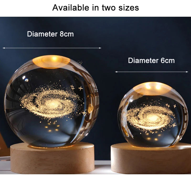 6/8cm 3D Crystal Ball Astronomy Solar System Planets Moon Astronaut USB LED Night Light Balls Snow Glass Globe Home Decoration