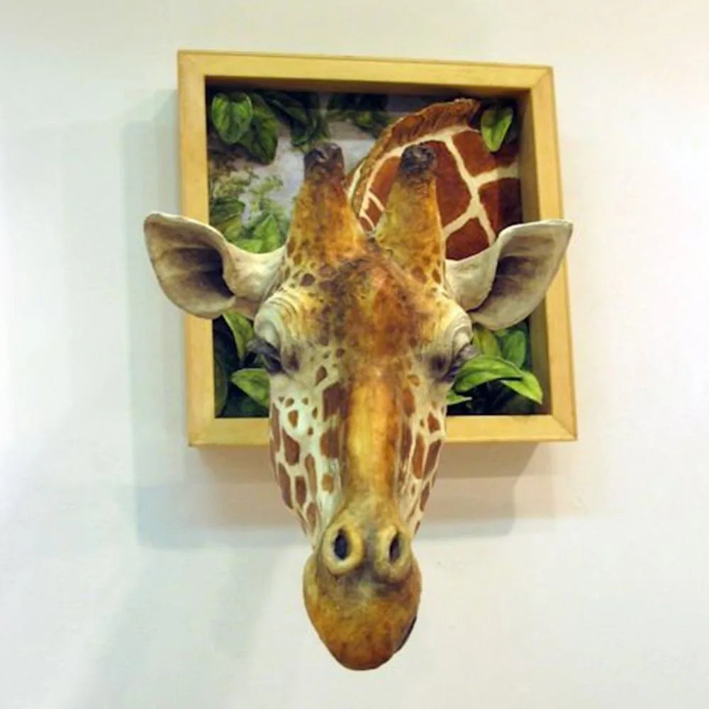 Giraffe Heads Wall Hanging Decorations 3d Wall Giraffe Sculpture Wall Art Life-like Animal Statue Ornaments Home Decor