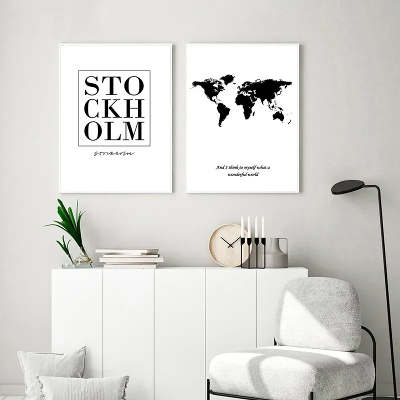 Nordic Minimalist Wall Art Black And White Text World Map HD Oil On Canvas Posters And Prints Home Bedroom Decor Gifts
