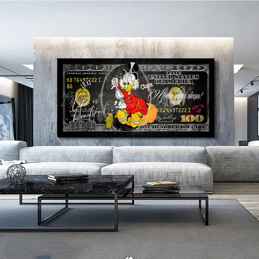 Scrooge McDuck 100 dólares Pop Art Canvas Posters and Prints Modern Money Graffiti Art Pinturas en las imágenes de arte de la pared Cuadro