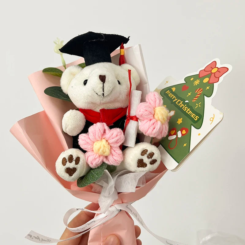 Kawaii Bear Bouquet Crochet Fleurs Bouquet Tricoted Graduation's Day's Day Artificial Flowers Decor Graduation Cadeaux 제습기