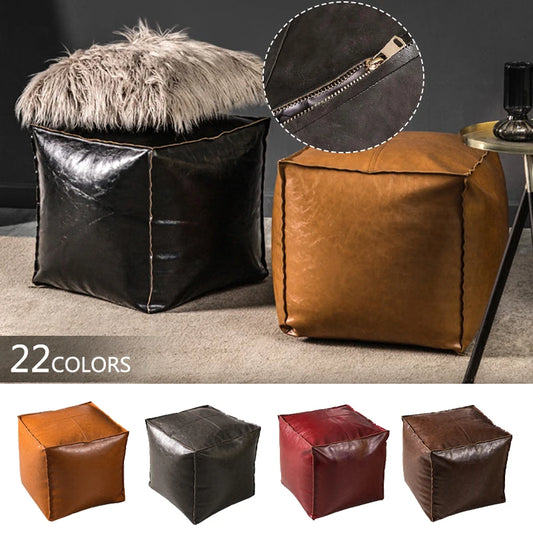 New Luxury Moroccan PU Leather Seat Pier Cushion Cover Waterproof Retro Home Decor Futon Lazy Sofa Stool Footstool Cover 45cm