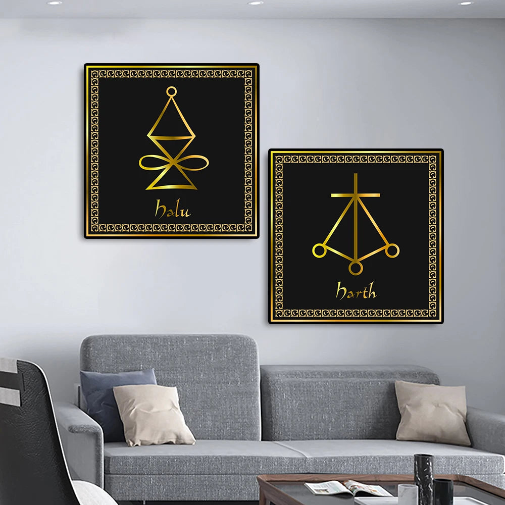 Black Golden Reiki Symbols Canvas Pinting Poster Impresiones Meditación espiritual Fotos Sala Terapia Home Wall Art Decor Cuadros