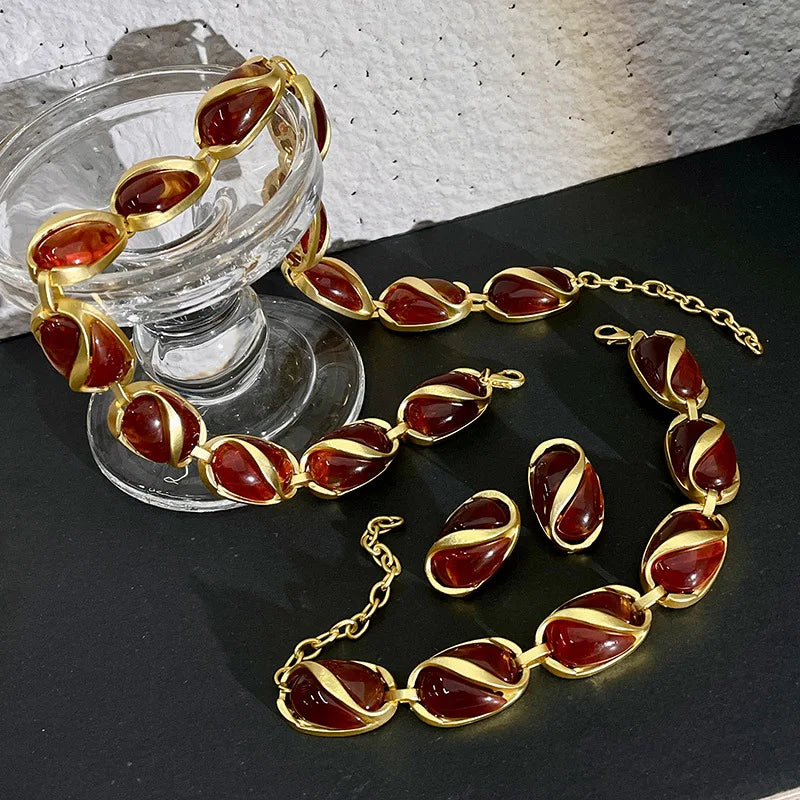 Collier de perles de cristal brun vintage français Jewelry pour femmes