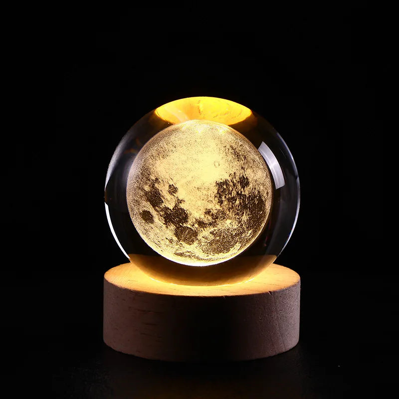 6/8cm 3D Crystal Ball Astronomy Solar System Planets Moon Astronaut USB LED Night Light Balls Snow Glass Globe Home Decoration