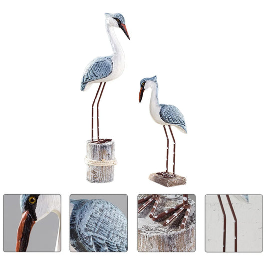 2Pcs Wooden Seabird Figurine Woodcarving Statue Nautical Coastal Birds Ornament Model Rustic Vintage Coastal Beach Desktop