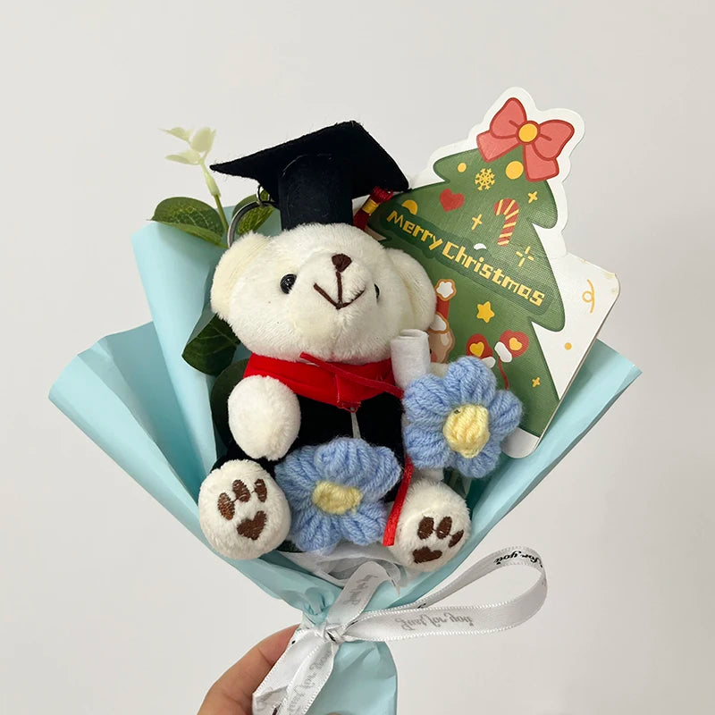 Kawaii Bear Bouquet Crochet Fleurs Bouquet Tricoted Graduation's Day's Day Artificial Flowers Decor Graduation Cadeaux 제습기