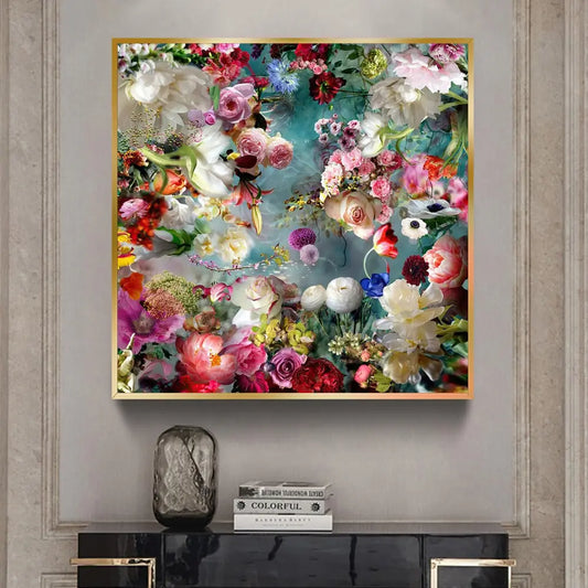 Moderne helle Pfingstrosenblumenkunst -Leinwand Malerei Bunte Bouquet -Plakate und Drucke nordische Wandbilder Wohnzimmer Wohnkultur