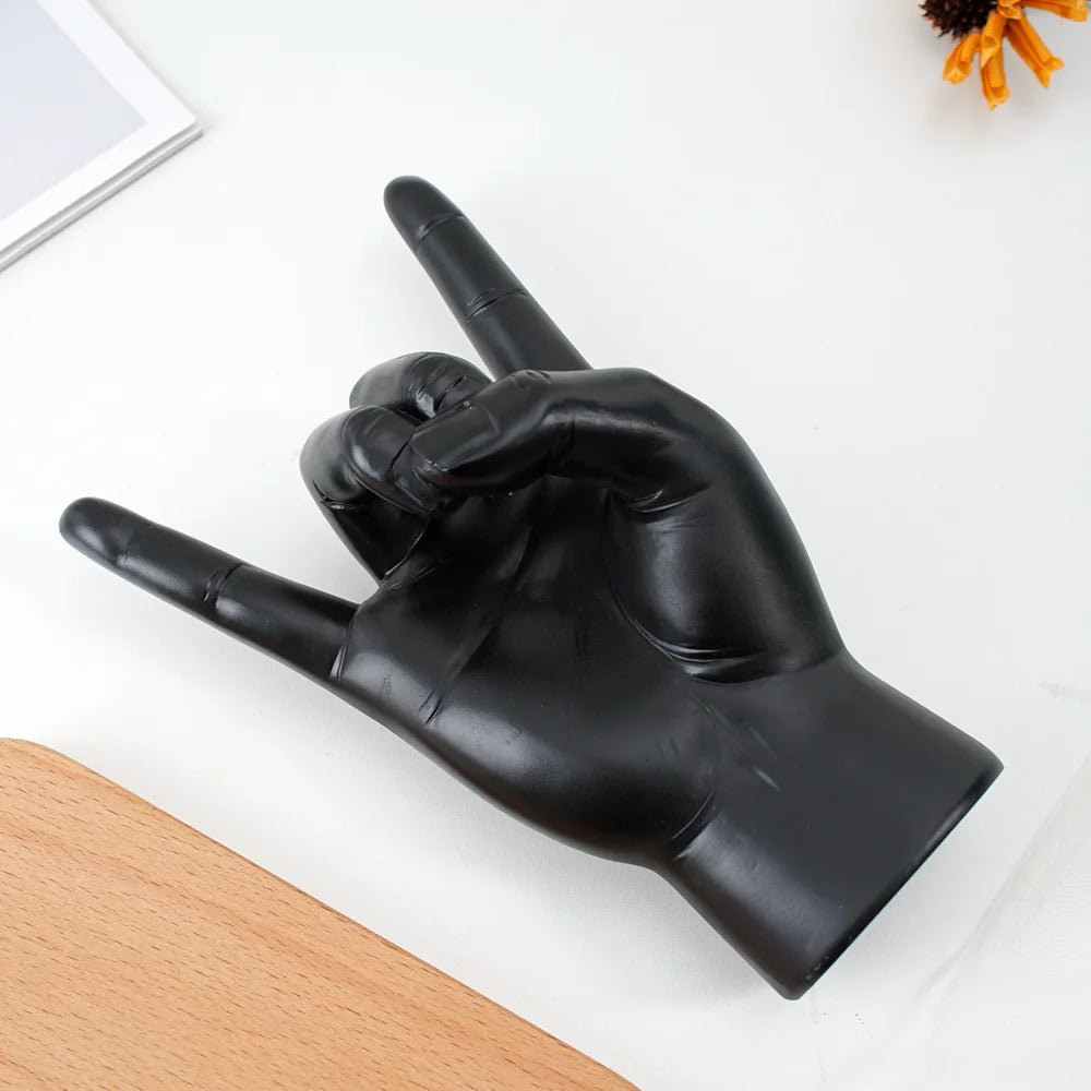 Vilead Resin Gold Rock Hand Gesture Sculpture White Black Figurines Gift Indoor Shelf Window Entry Living Room Home Decoration