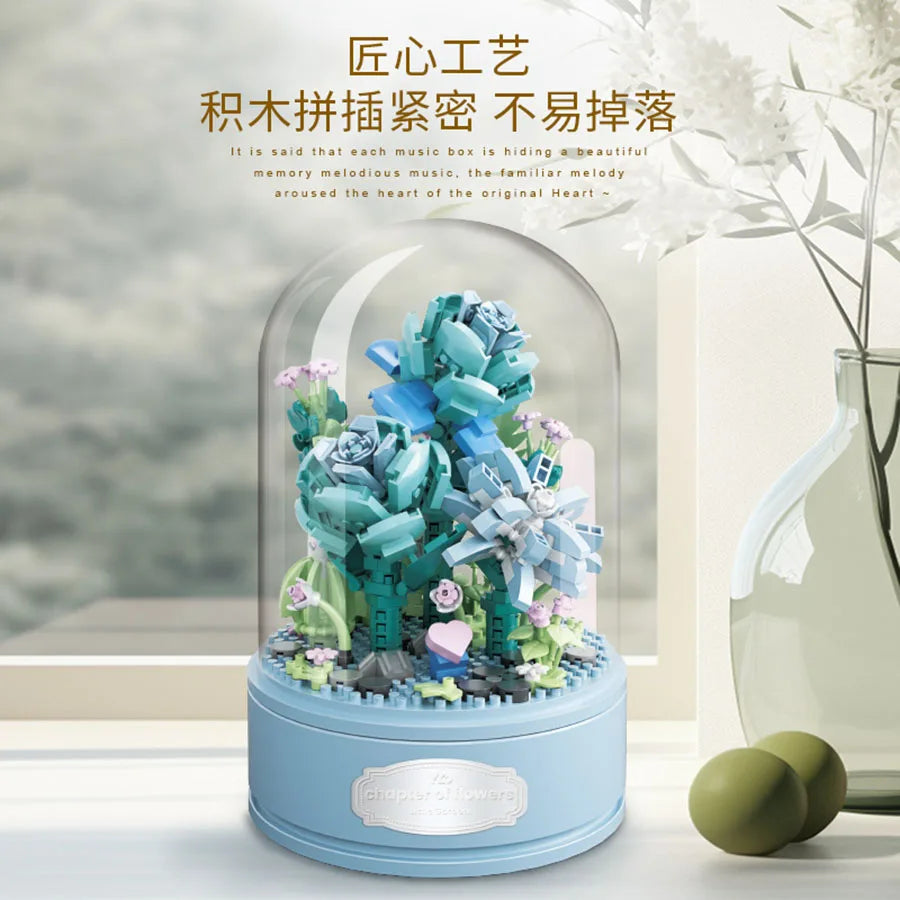 Rose Sunflower Eternal Flower Series Music Box che assembla mini particelle Building Building Decoration Model Children Girl Regali