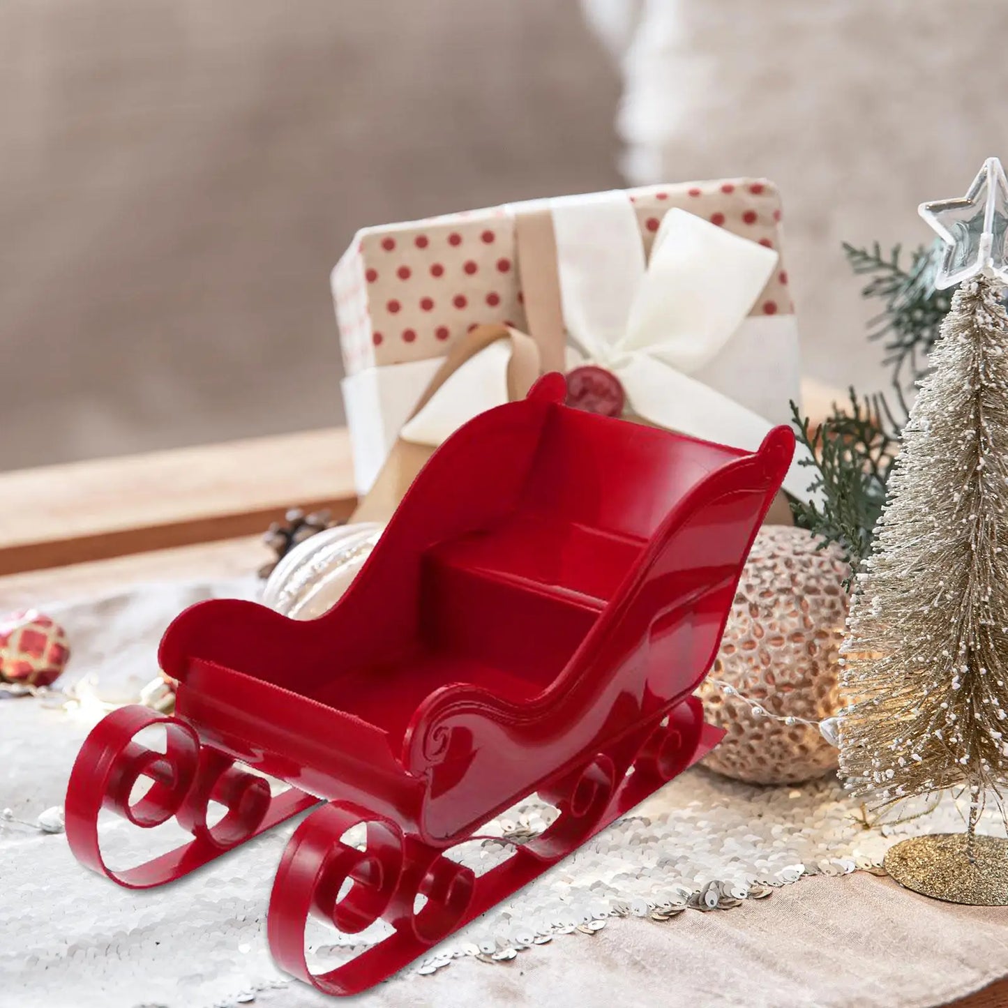 Santa Sleigh Christmas Statue Fireplace Shelf Ornament Decoration Desktop Collection Miniature Sleigh Sled Figurine