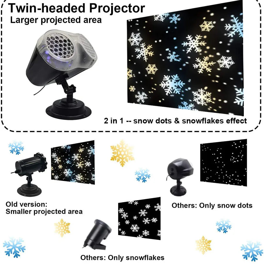 2 IN 1 Christmas Projector Lights Outdoor Upgraded Rotating Snowflake Projector Lights Waterproof Snowfall Landscape Light