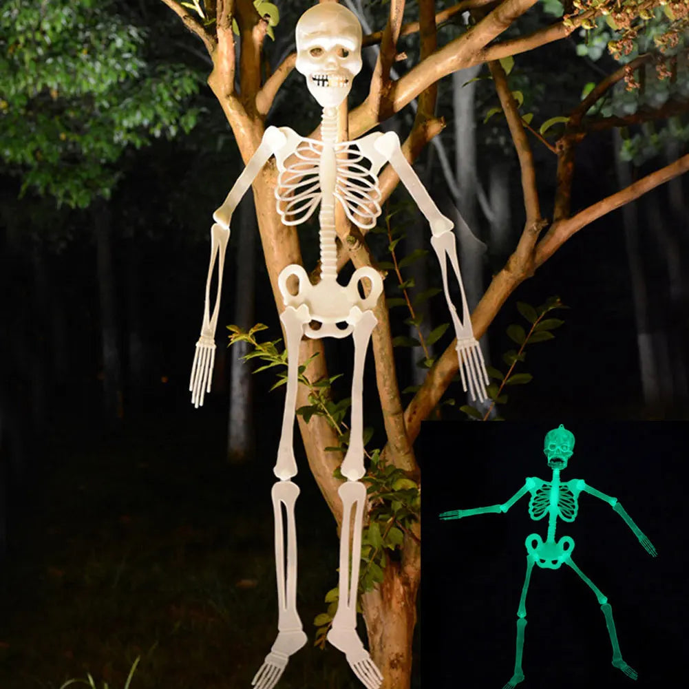 Scary Halloween Props Luminous Hanging Skeleton Halloween Party Home Outdoor Yard Garden Decoration Movable Glow Fake Skull