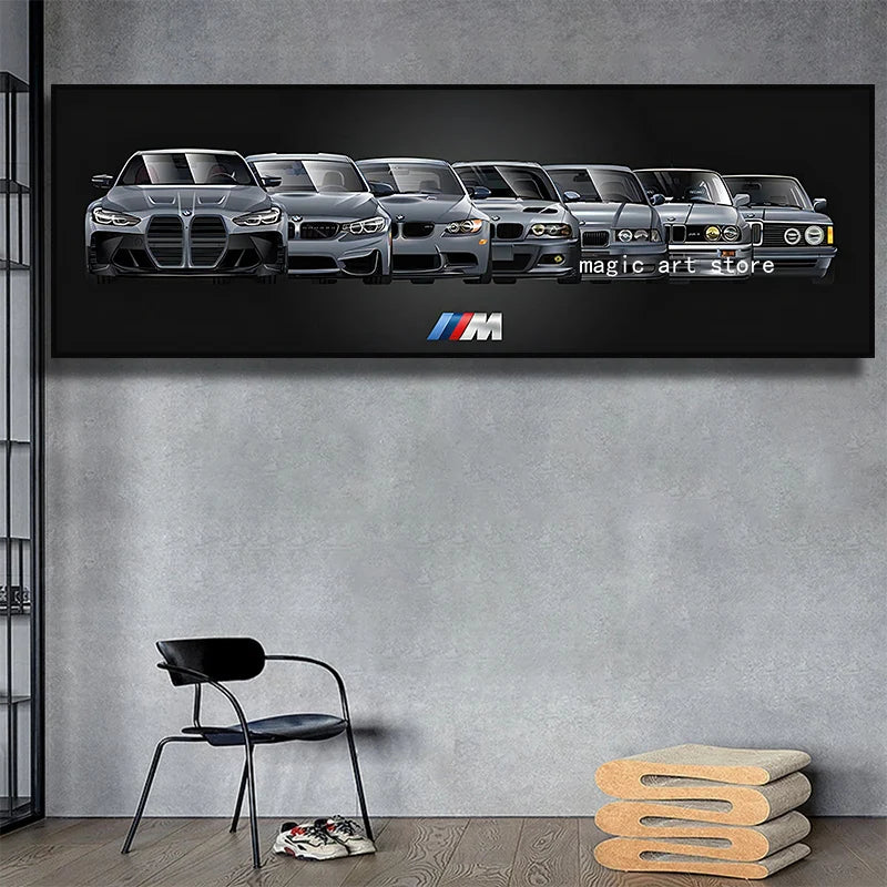 Super Car Sports Car B M W Serie Evolution Art Art Art Canvas Pintura Imagen de impresión de pared para sala de estar Decoración del hogar Cuadros