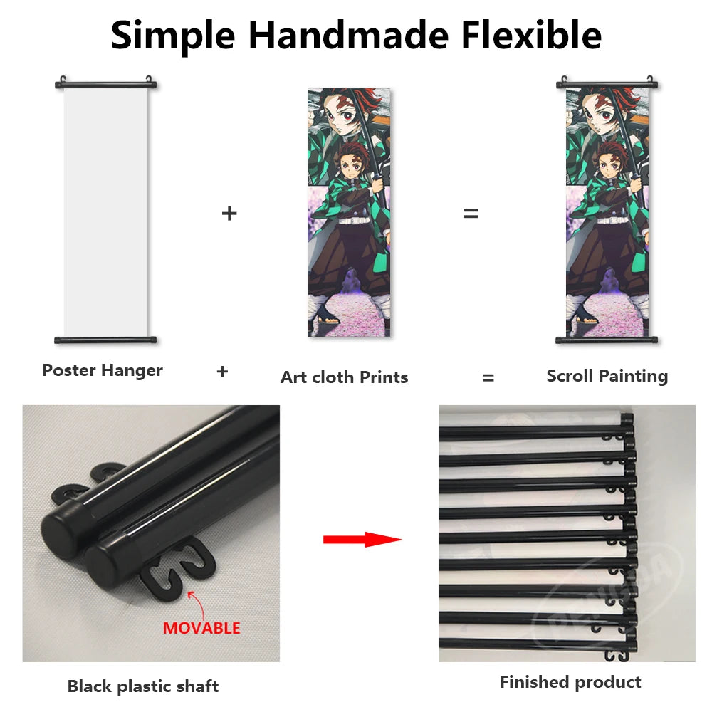 Arte de pared de anime Kimetsu no Yaiba Canvas Fotografías de pintura moderna Coster Demon Slayer de plástico Decoración del hogar colgante