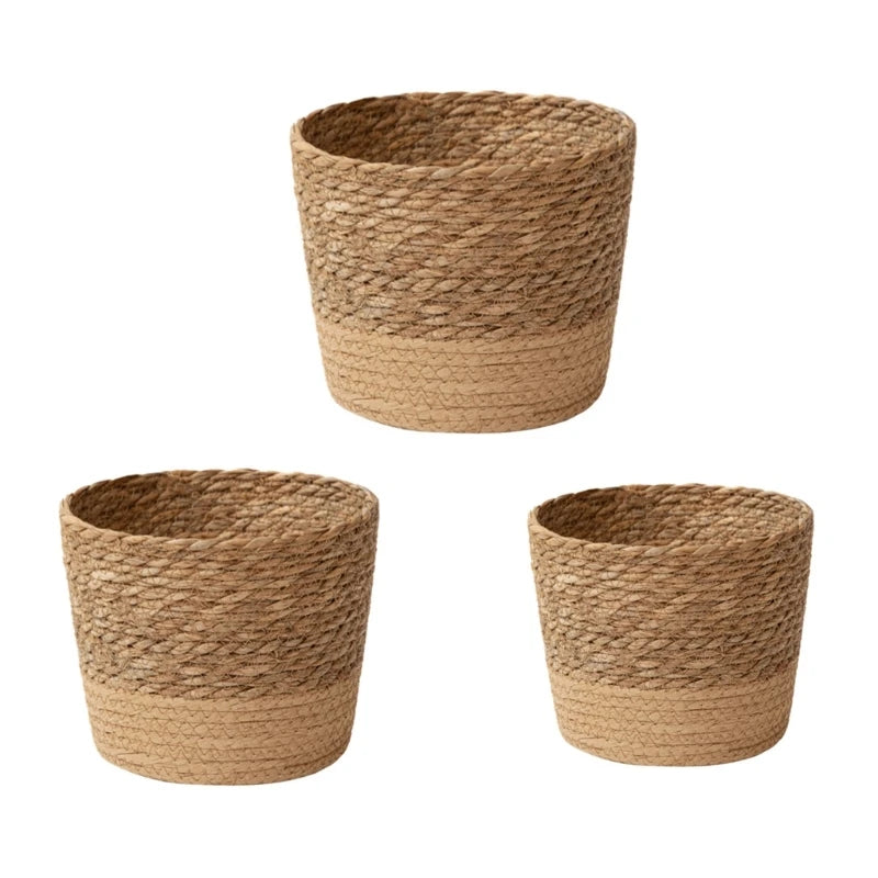 W3JA palha de palha cesta de vasos de plantas de tecido interno para vasos de flores de plantador Plant Decoration Laundry Basket House