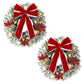 2 Pcs Lighted Christmas Wreaths, 9.8 Inch Pre-Lit Mini Xmas Wreath with Red Bow, Pine Needle Wreath with LED Lights