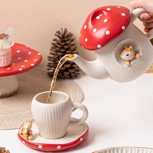 Mushroom Ceramic Mug Cartoon Hand Painted Mushroom Dinnerware Personalized Mug Plate Bowl Spoon Kitchen Tableware Drinkware