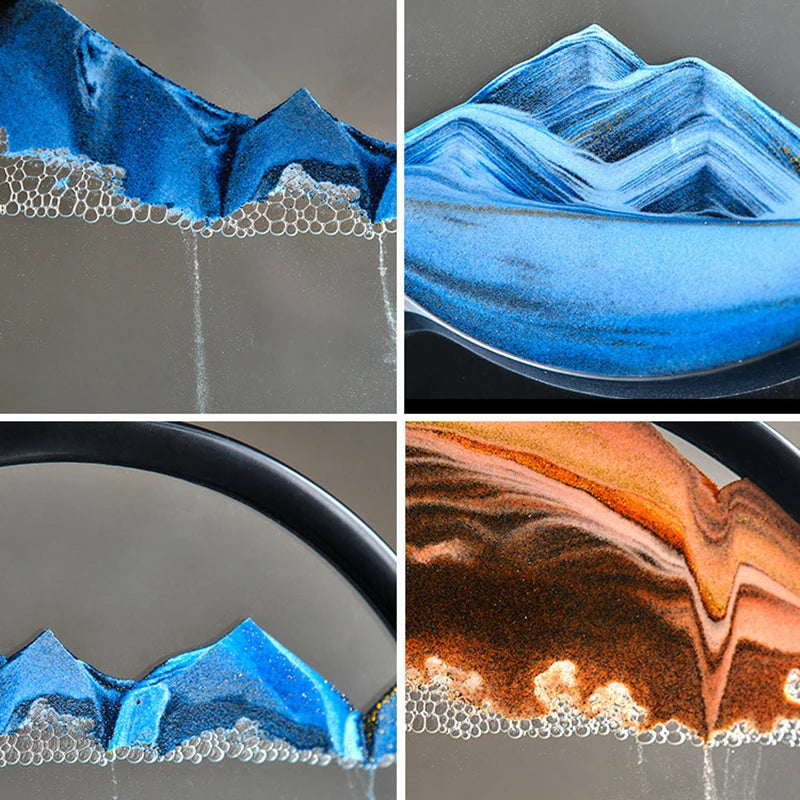 3D Moving Sand Art Picture Round Glass Deep Sea Sandscape Sabbie orari di clessidri Craft Flowing Painting Office Decorazioni per la casa