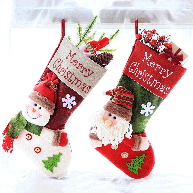 1pcs Christmas Stocking Snowman Santa Elk Kid Candy Gift Bag Sock Fireplace Decor New Year  Xmas Christmas Tree Ornaments Holder