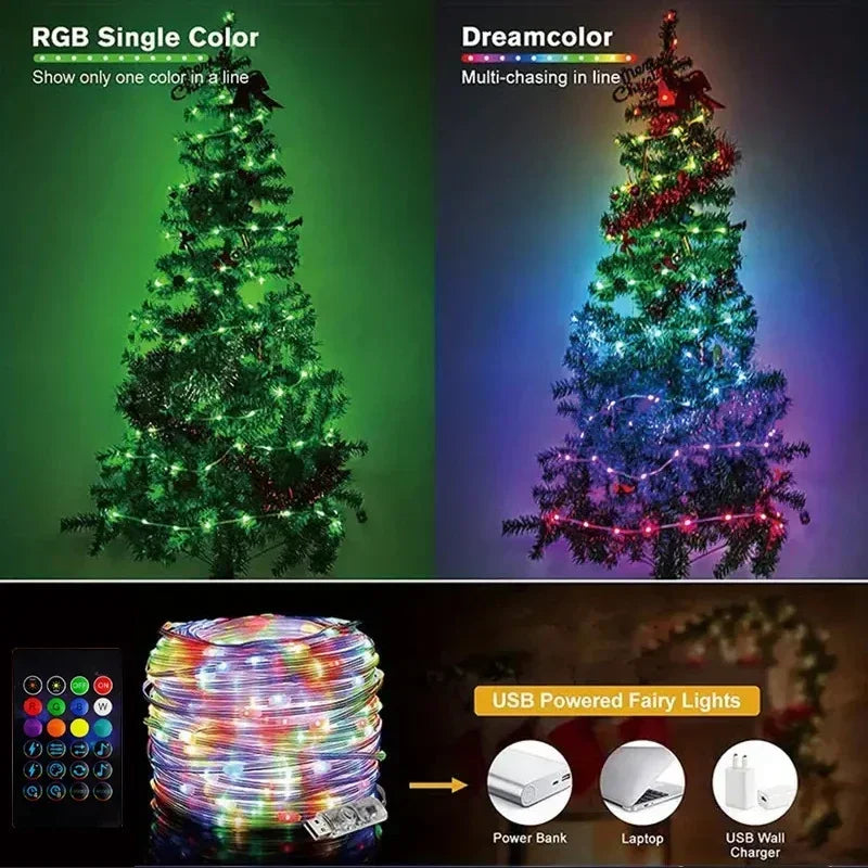 RGBIC LED Strip Waterproof Bluetooth Smart Fairy Lights Music Dream Color Light APP Control DIY Party Christmas Tree Decoration