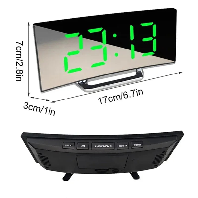 Relógio de Relógio Digital de Relógio Digital de Mirror de tela curva com grande exibição Charging Charging de cabeceira alimentada Relógio de mesa de cabeceira
