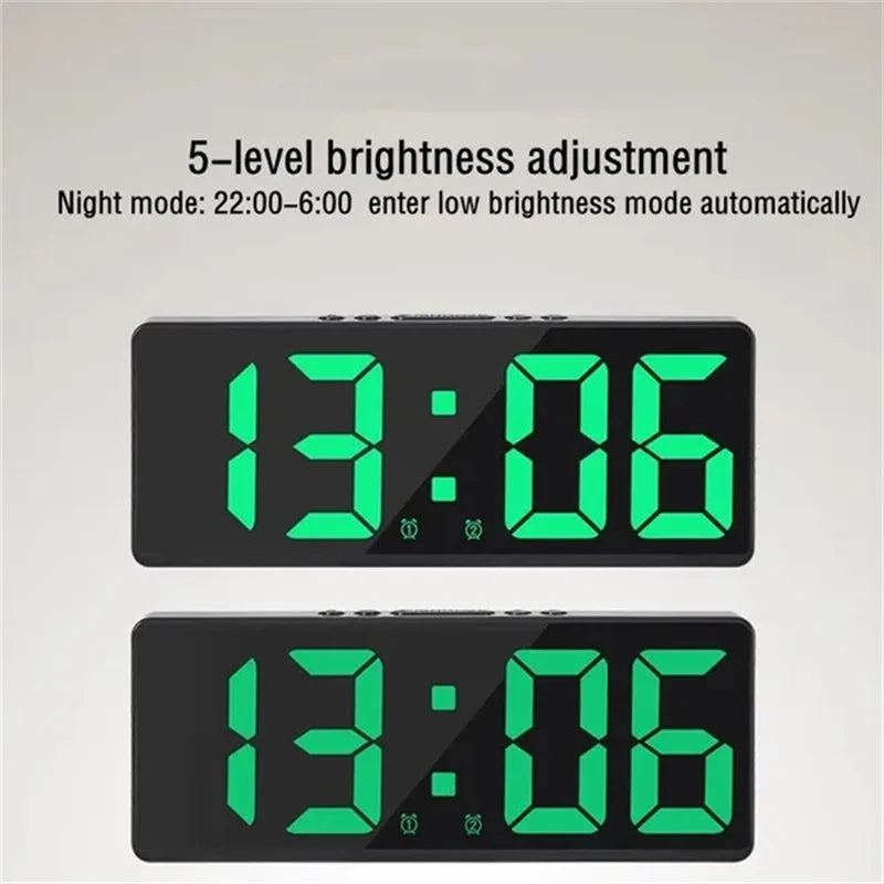 LED Digitale Wecker Voice-aktivierter Spiegel Doppelwecker Nachtuhr Takttemperatur Snooze Electronic Watch Datum Display