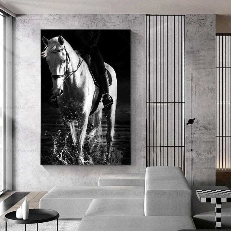 Carteles y estampados de caballos blancos Pintura de lienzo de lujo Ligera Animal Decoración del hogar Moderno Fotografías para sala de estar sin marco