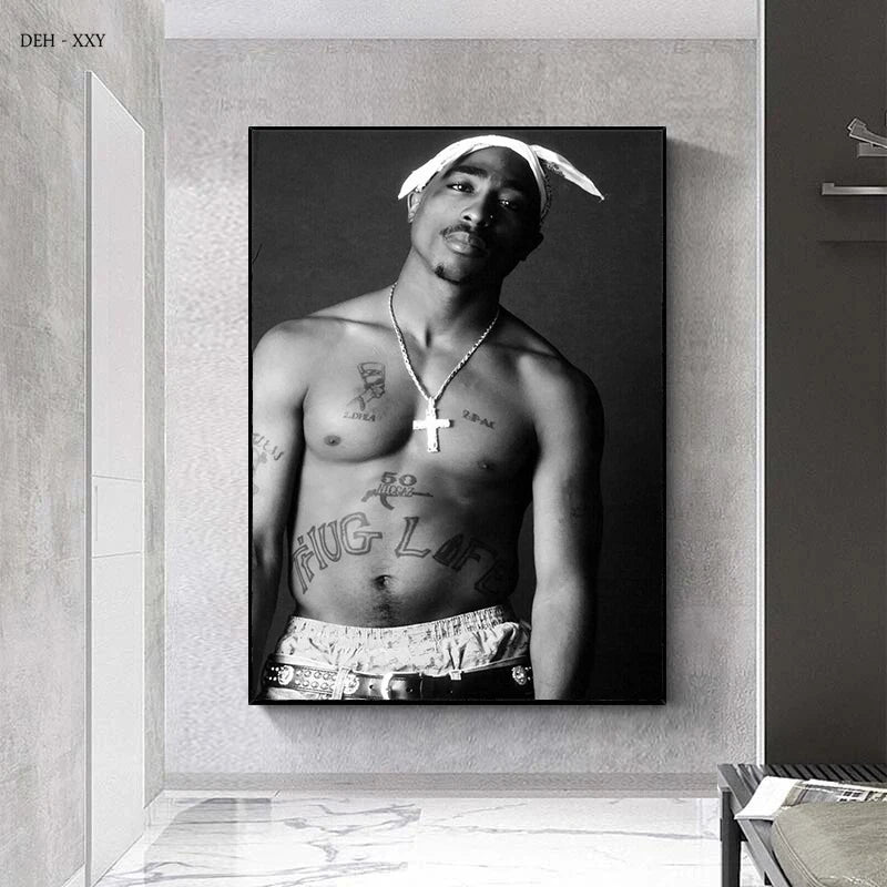 Rapper Tupac Poster Hip Hop Sänger 2pac Canvas Print Gemälde Rap Legende Schwarz -Weiß -Wandkunst Bilder Hauszimmer Dekoration